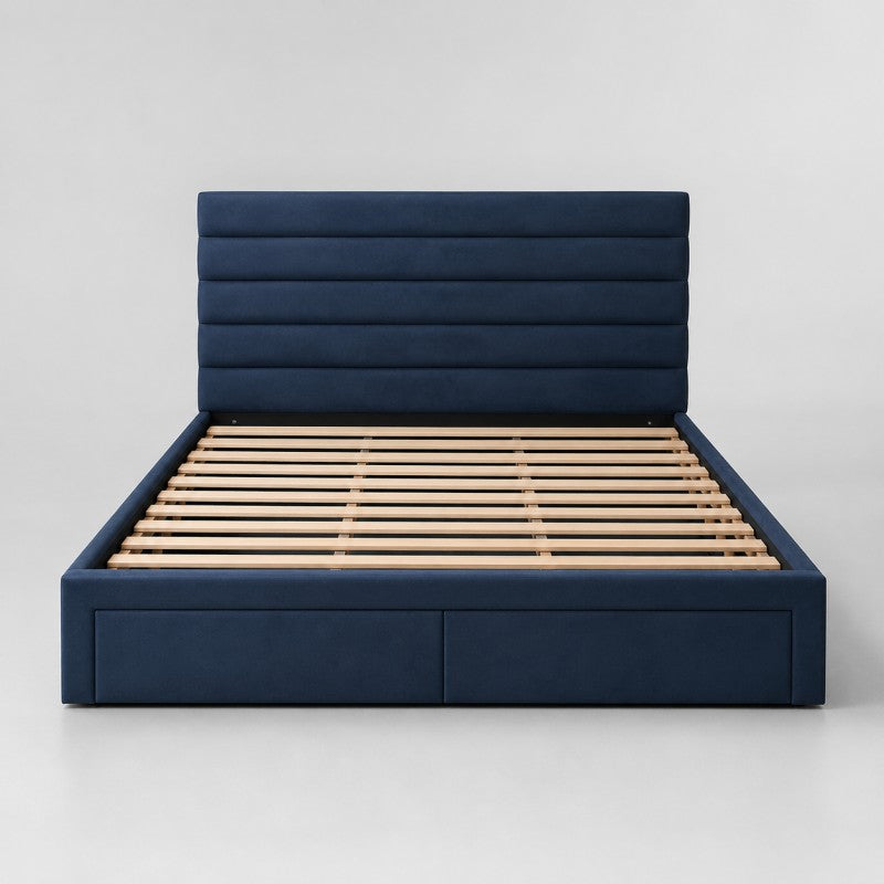 Blue Upholstered Storage Bed Frame – King