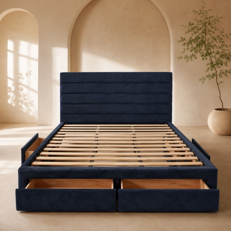 Blue Upholstered Storage Bed Frame – King