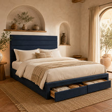 Blue Upholstered Storage Bed Frame – King