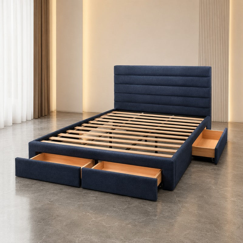Blue Upholstered Storage Bed Frame – King