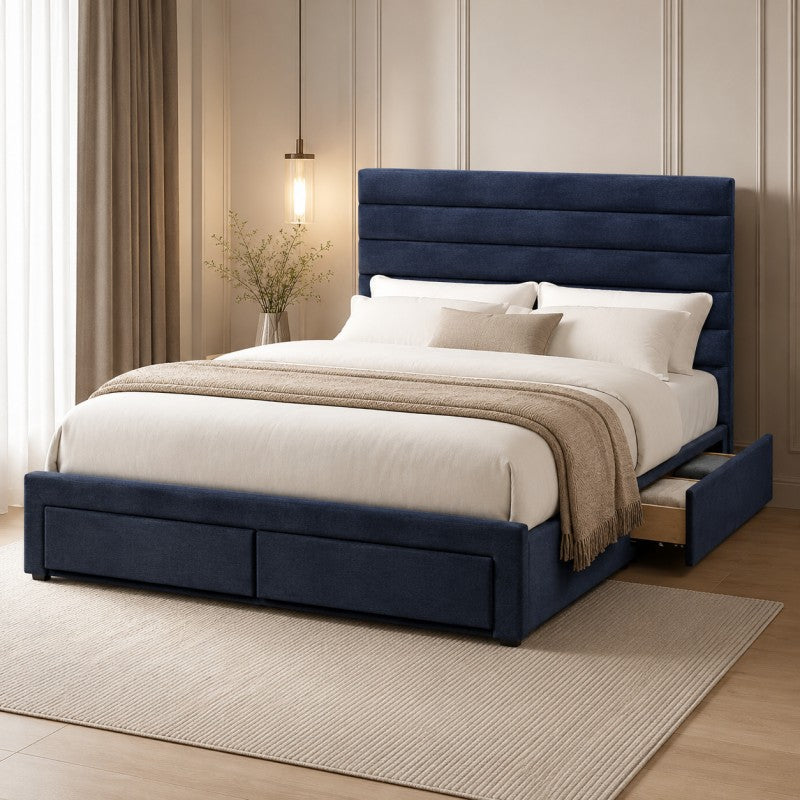 Blue Upholstered Storage Bed Frame – King