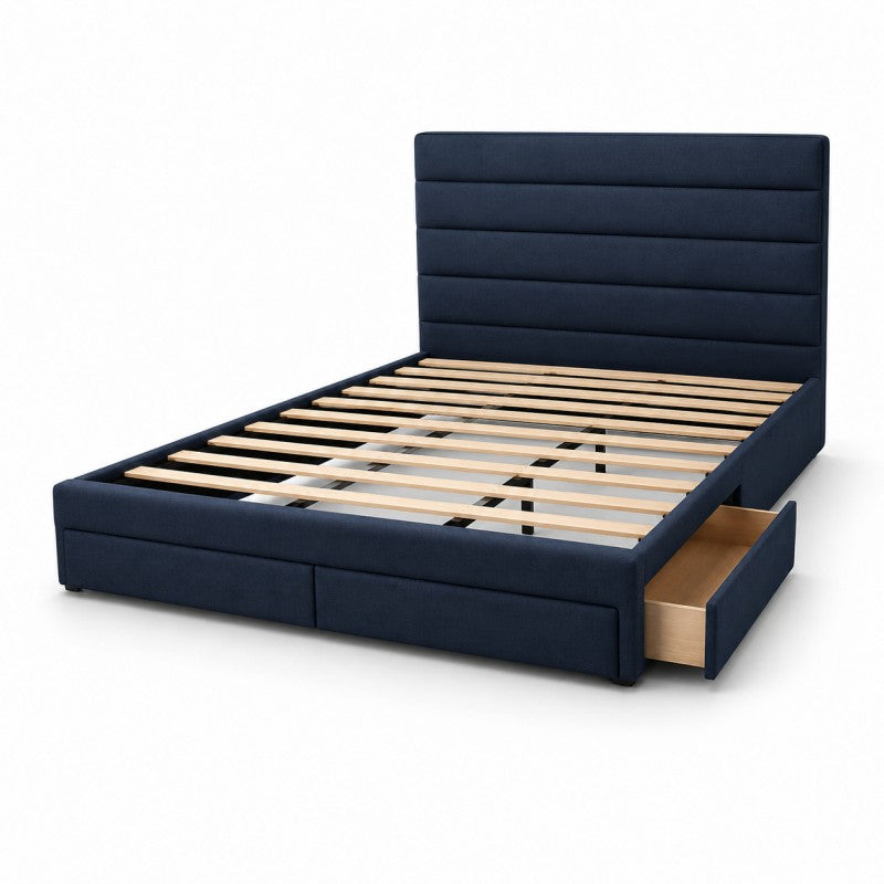 Blue Upholstered Storage Bed Frame – King