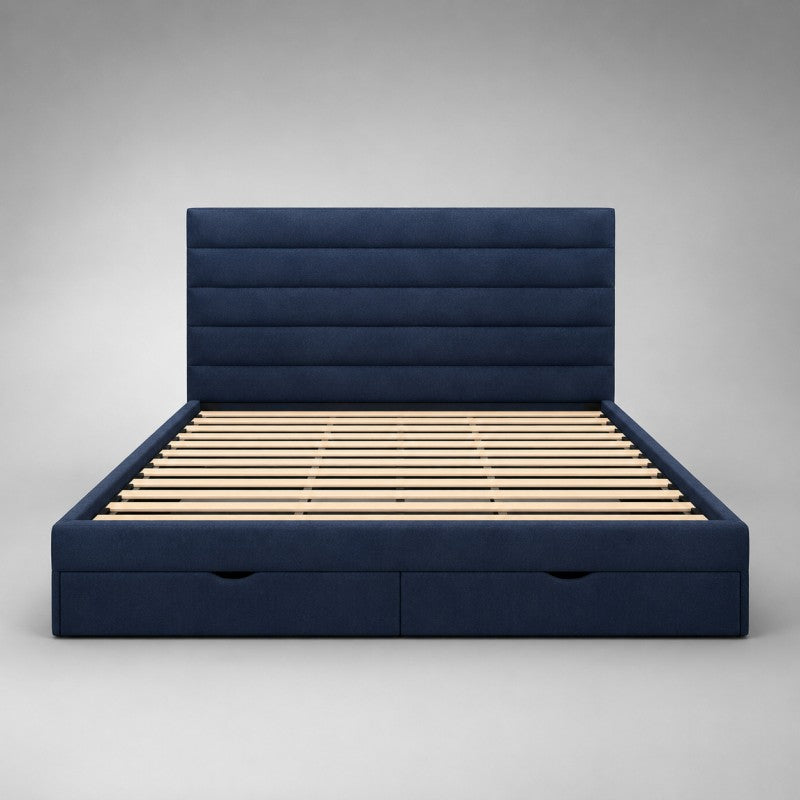 Blue Upholstered Storage Bed Frame – King