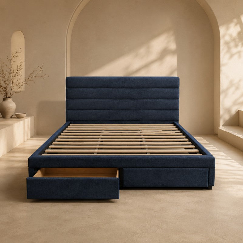 Blue Upholstered Storage Bed Frame – King