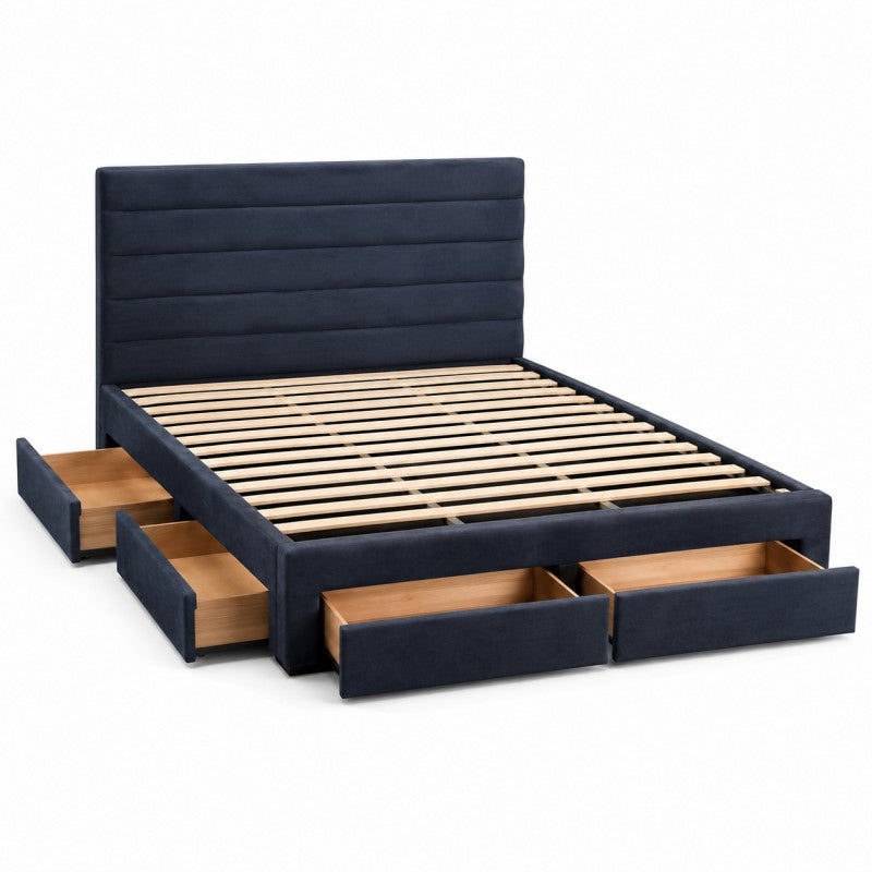 Blue Upholstered Storage Bed Frame – King
