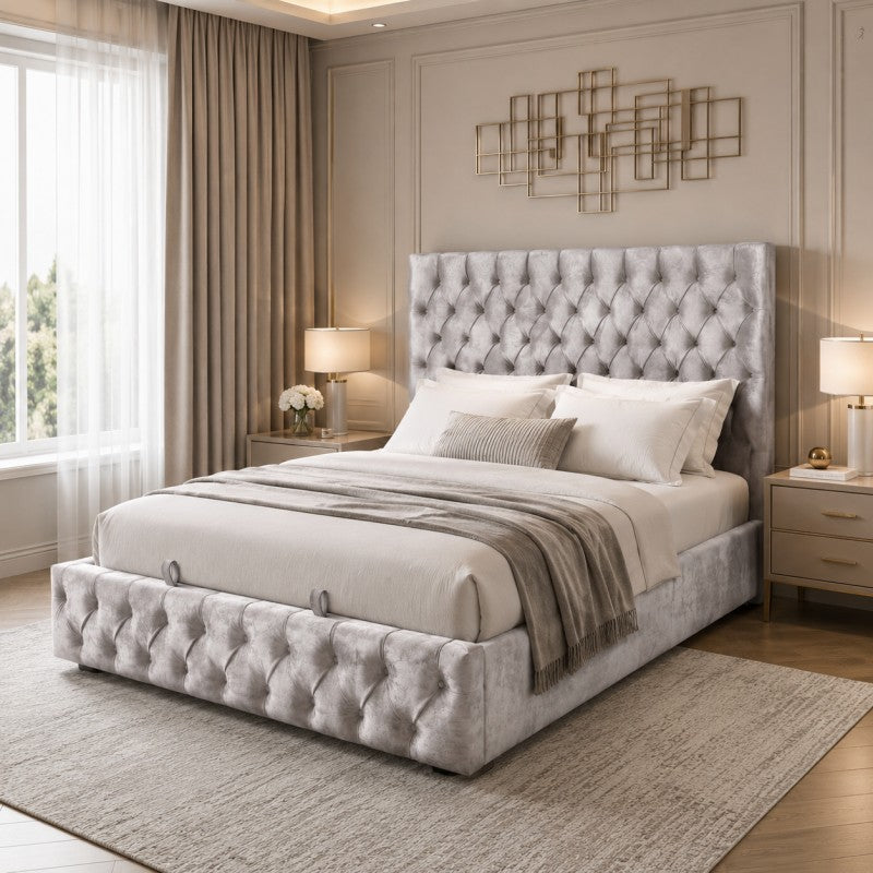 Gray Tufted Upholstered Bed
