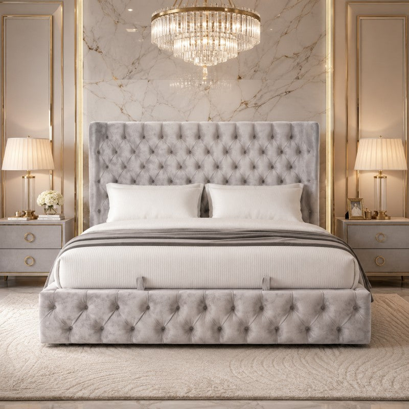 Gray Tufted Upholstered Bed