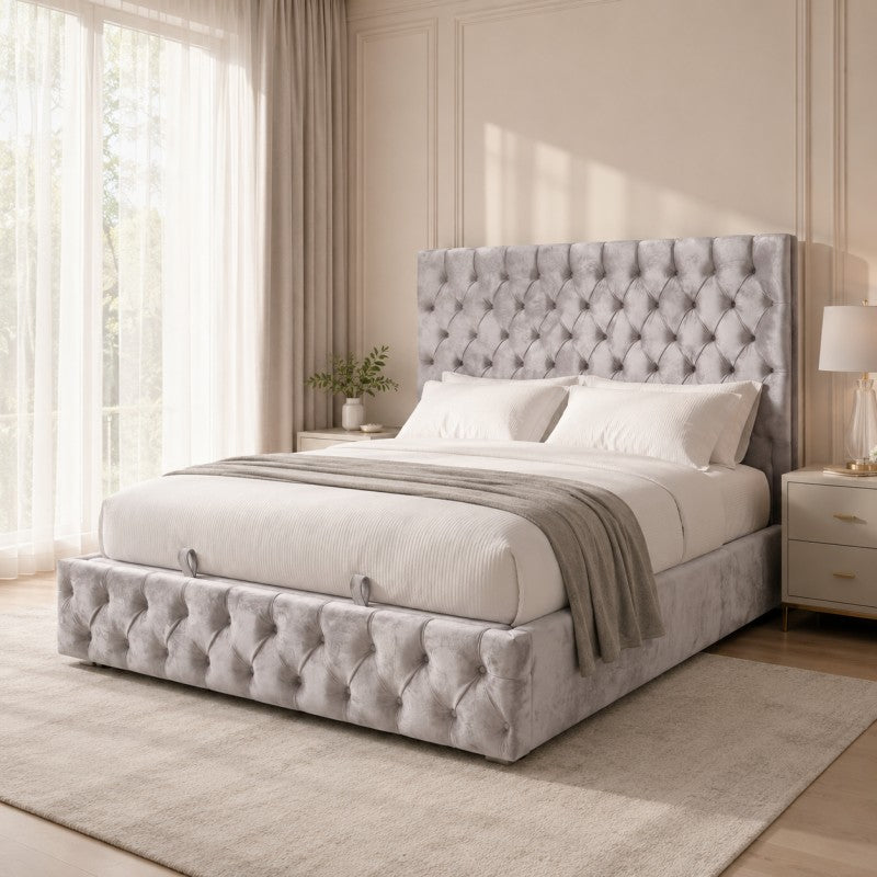 Gray Tufted Upholstered Bed