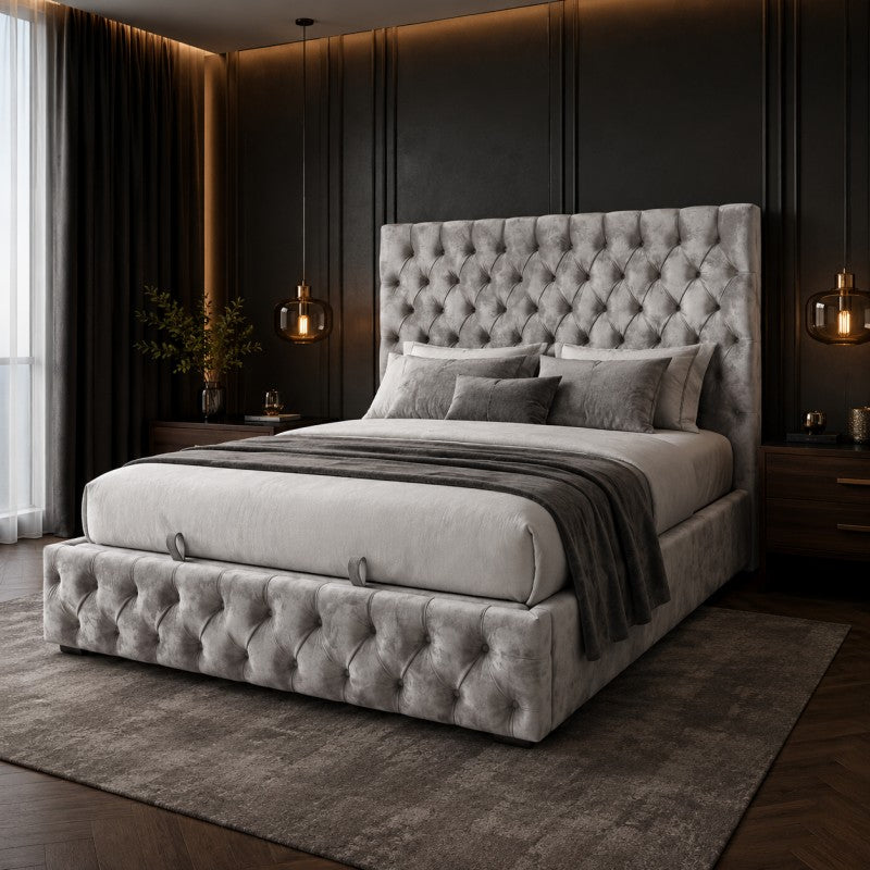 Gray Tufted Upholstered Bed