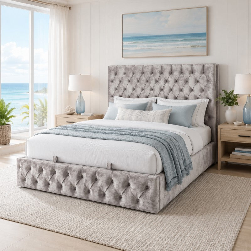 Gray Tufted Upholstered Bed