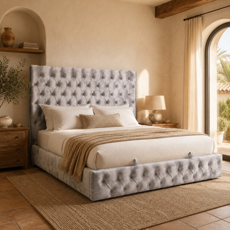 Gray Tufted Upholstered Bed