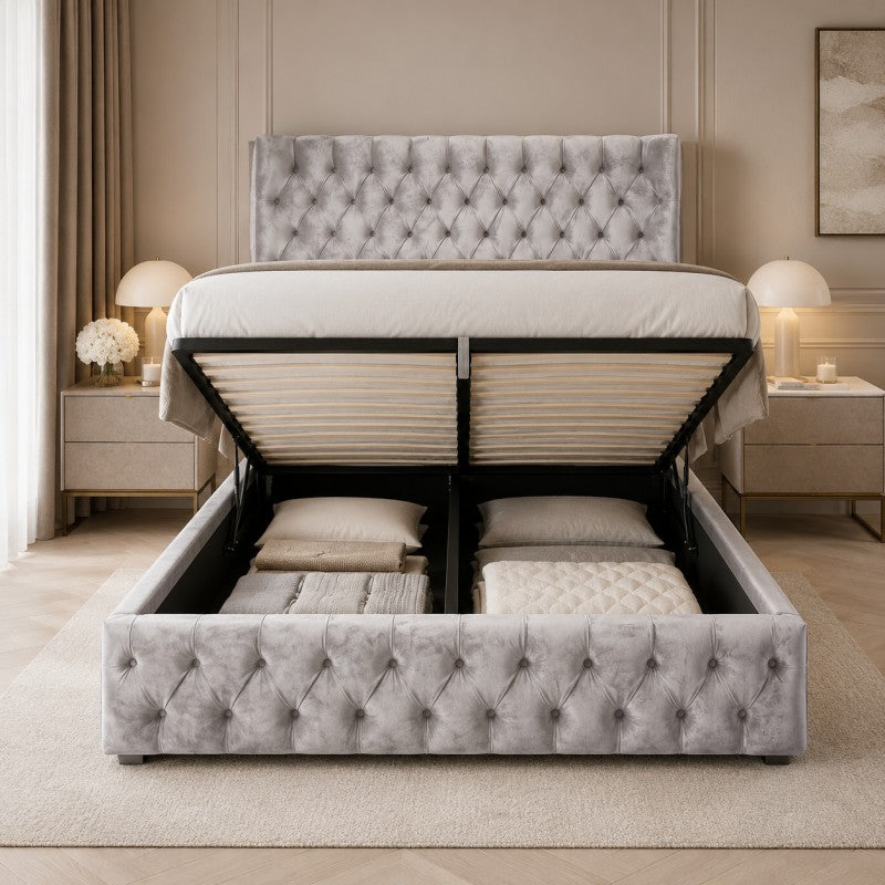 Gray Tufted Upholstered Bed