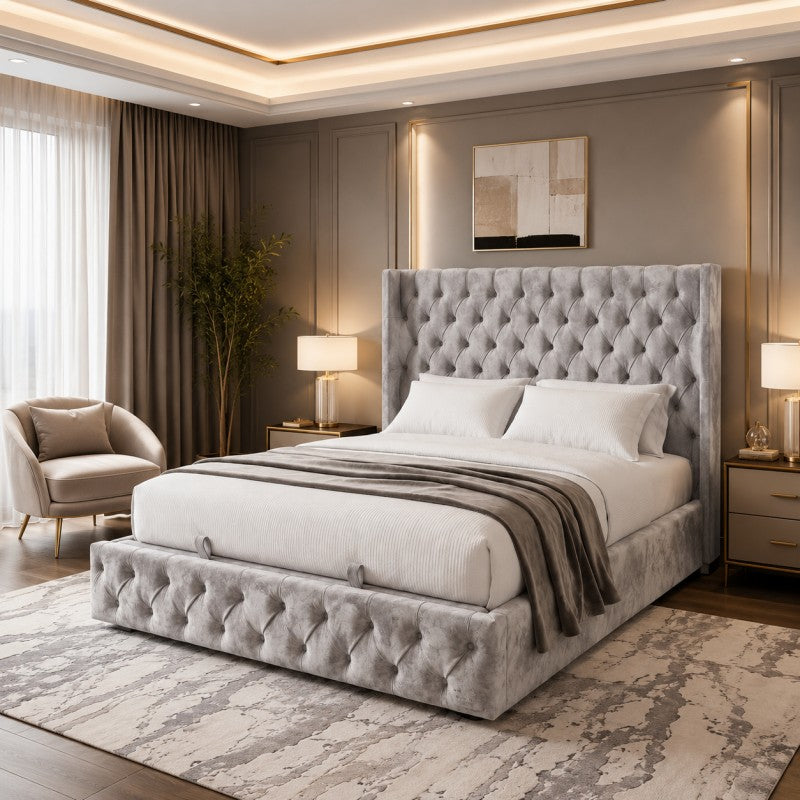 Gray Tufted Upholstered Bed