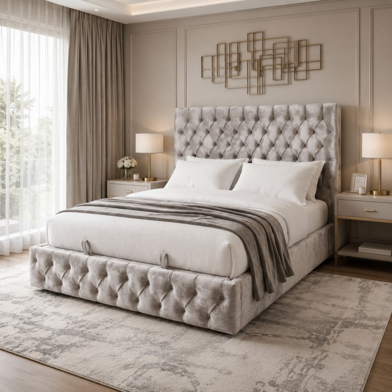Gray Tufted Upholstered Bed