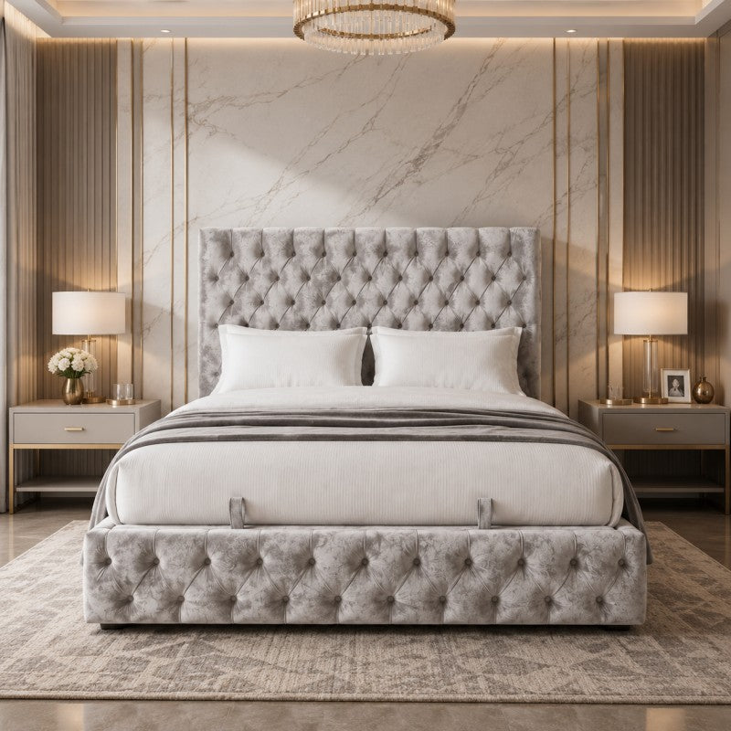 Gray Tufted Upholstered Bed