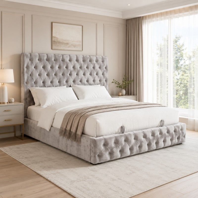Gray Tufted Upholstered Bed