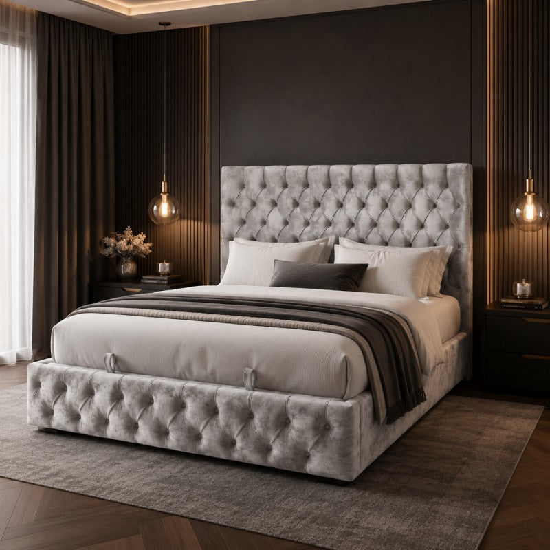 Gray Tufted Upholstered Bed