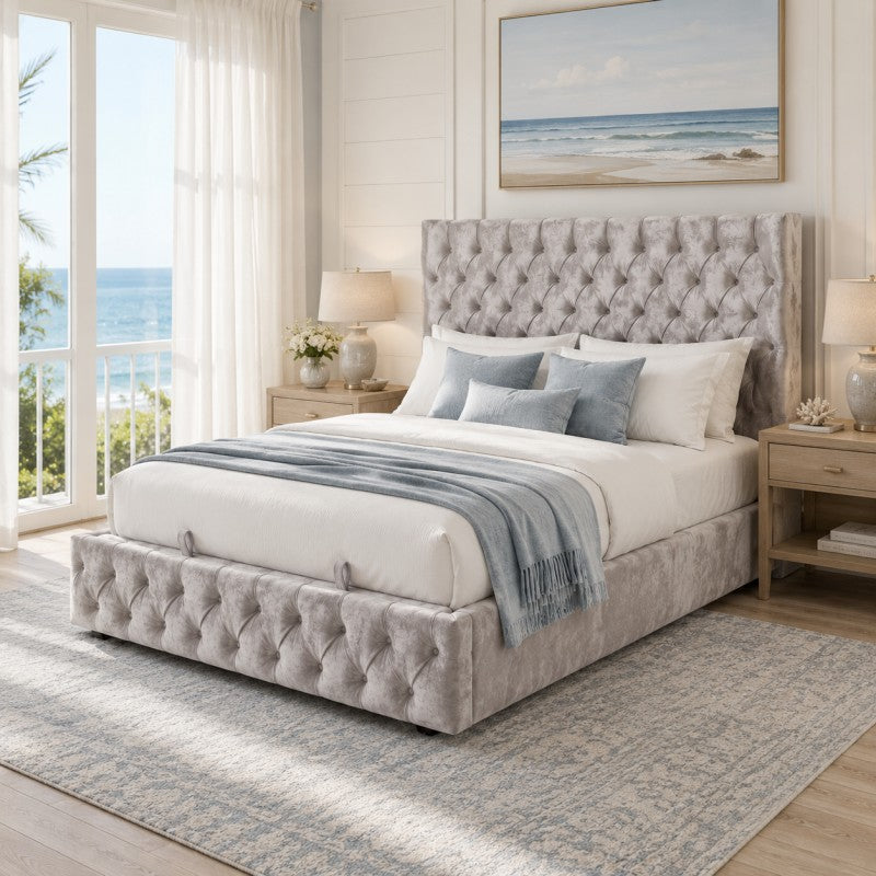 Gray Tufted Upholstered Bed