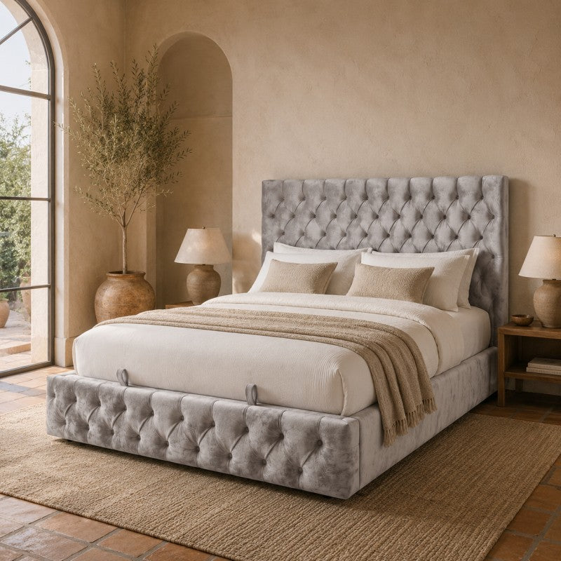 Gray Tufted Upholstered Bed