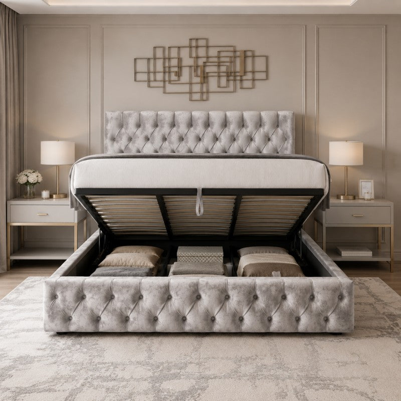 Gray Tufted Upholstered Bed