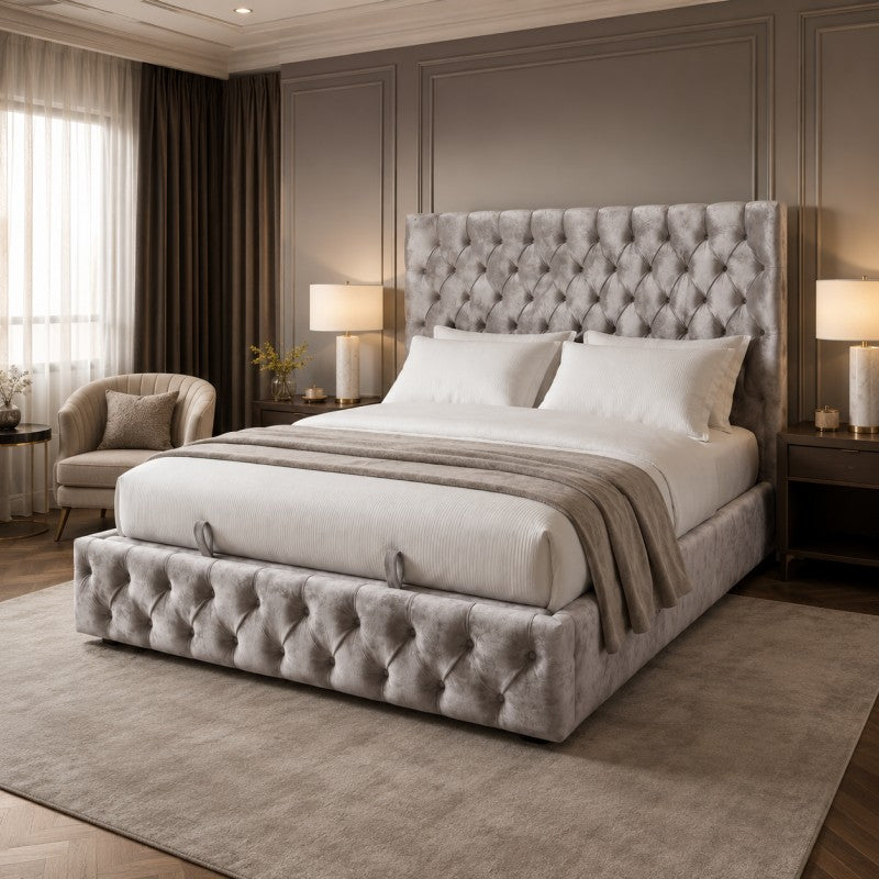 Gray Tufted Upholstered Bed