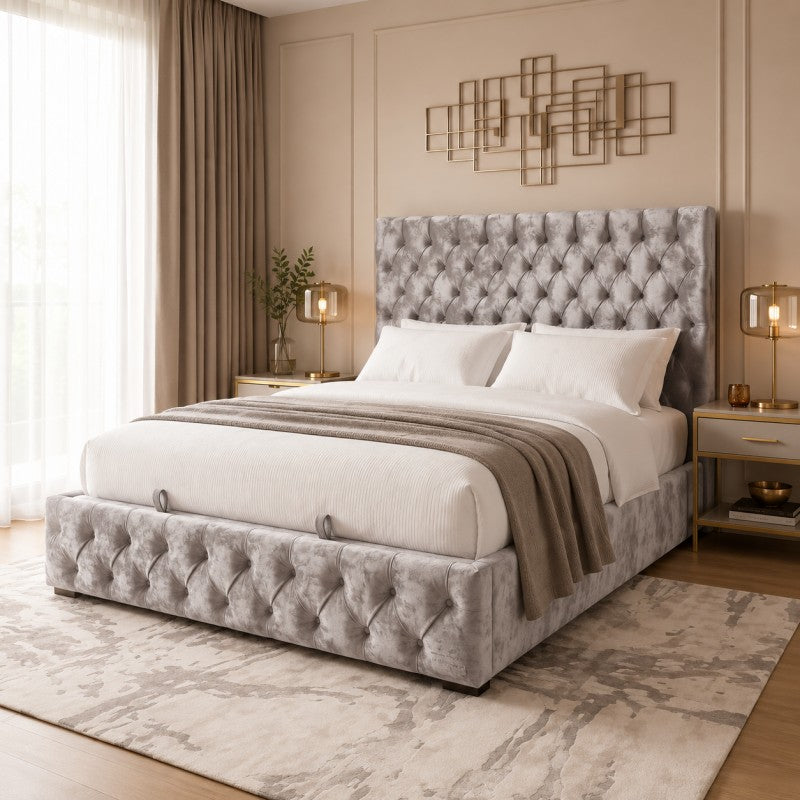 Gray Tufted Upholstered Bed