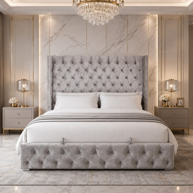 Gray Tufted Upholstered Bed