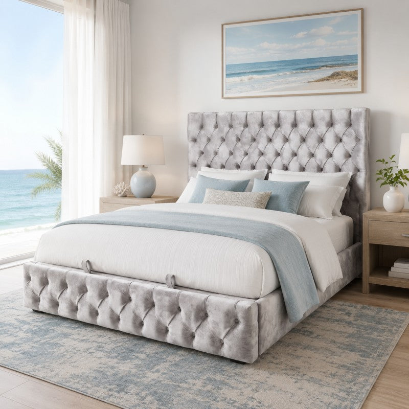 Gray Tufted Upholstered Bed