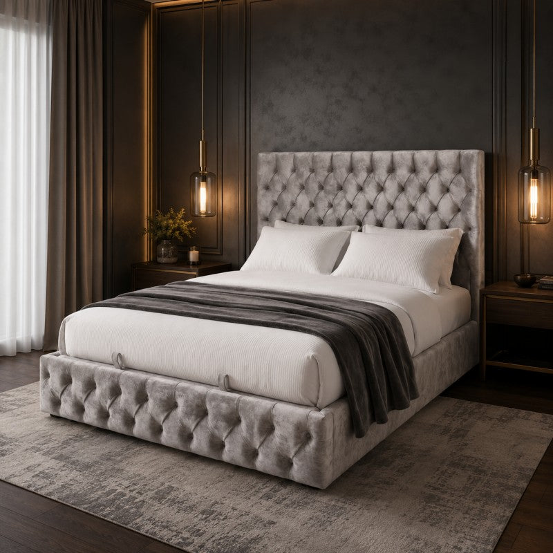 Gray Tufted Upholstered Bed