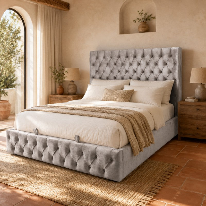 Gray Tufted Upholstered Bed