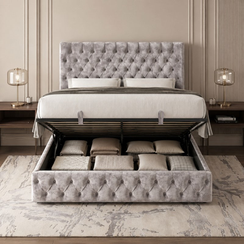 Gray Tufted Upholstered Bed