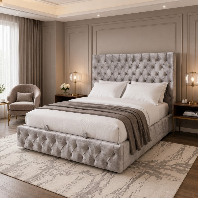 Gray Tufted Upholstered Bed