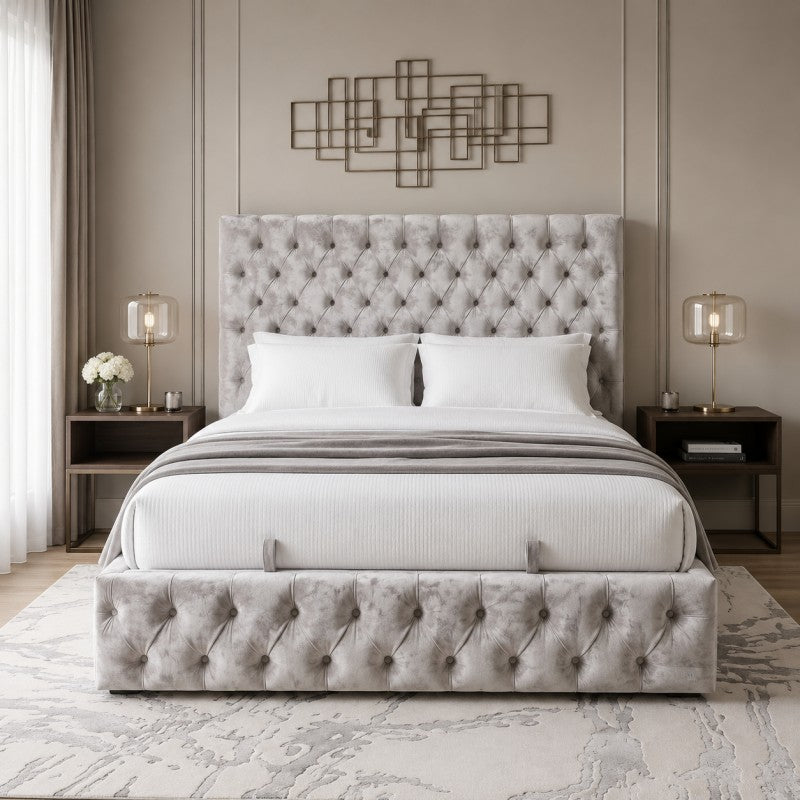 Gray Tufted Upholstered Bed