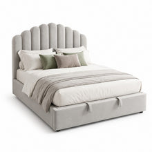 Gray Scalloped Upholstered Bed – King