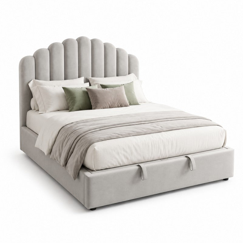 Gray Scalloped Upholstered Bed – King