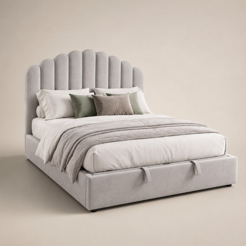 Gray Scalloped Upholstered Bed – King