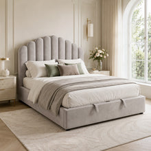Gray Scalloped Upholstered Bed – King