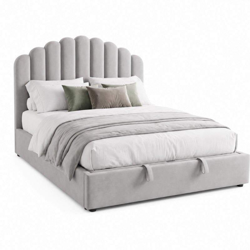 Gray Scalloped Upholstered Bed – King