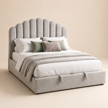 Gray Scalloped Upholstered Bed – King