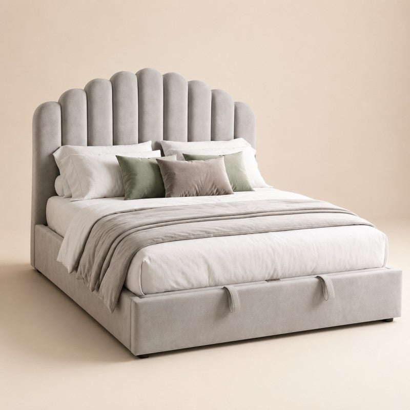 Gray Scalloped Upholstered Bed – King