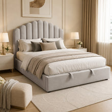 Gray Scalloped Upholstered Bed – King