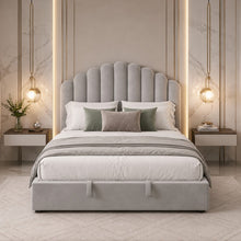 Gray Scalloped Upholstered Bed – King