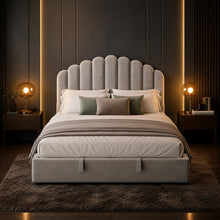 Gray Scalloped Upholstered Bed – King