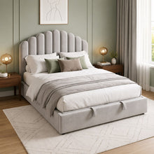 Gray Scalloped Upholstered Bed – King