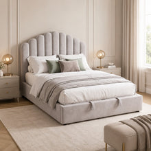 Gray Scalloped Upholstered Bed – King