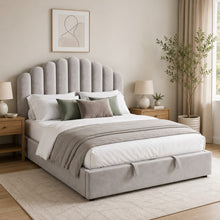 Gray Scalloped Upholstered Bed – King