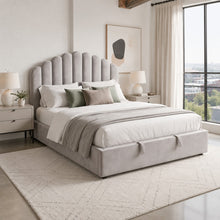 Gray Scalloped Upholstered Bed – King