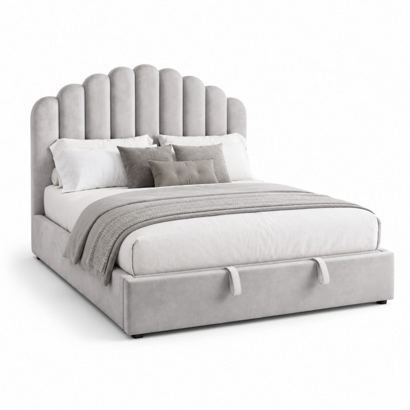 Gray Scalloped Upholstered Bed – King
