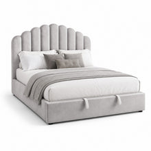Gray Scalloped Upholstered Bed – King