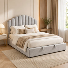 Gray Scalloped Upholstered Bed – King